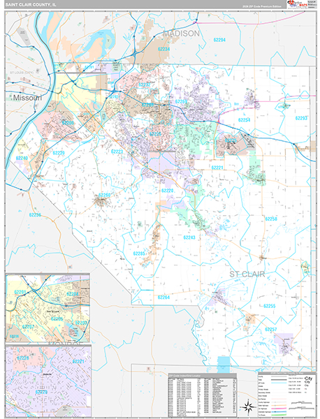 St. Clair County, IL Wall Map